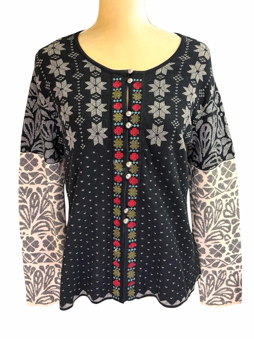 Gudrun Sjoden Nordic Detail Embroidered Cardigan Sweater Large READ